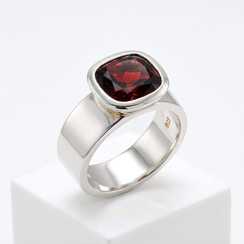 Faceted Cushion Cut Gemstone Ring | R4052