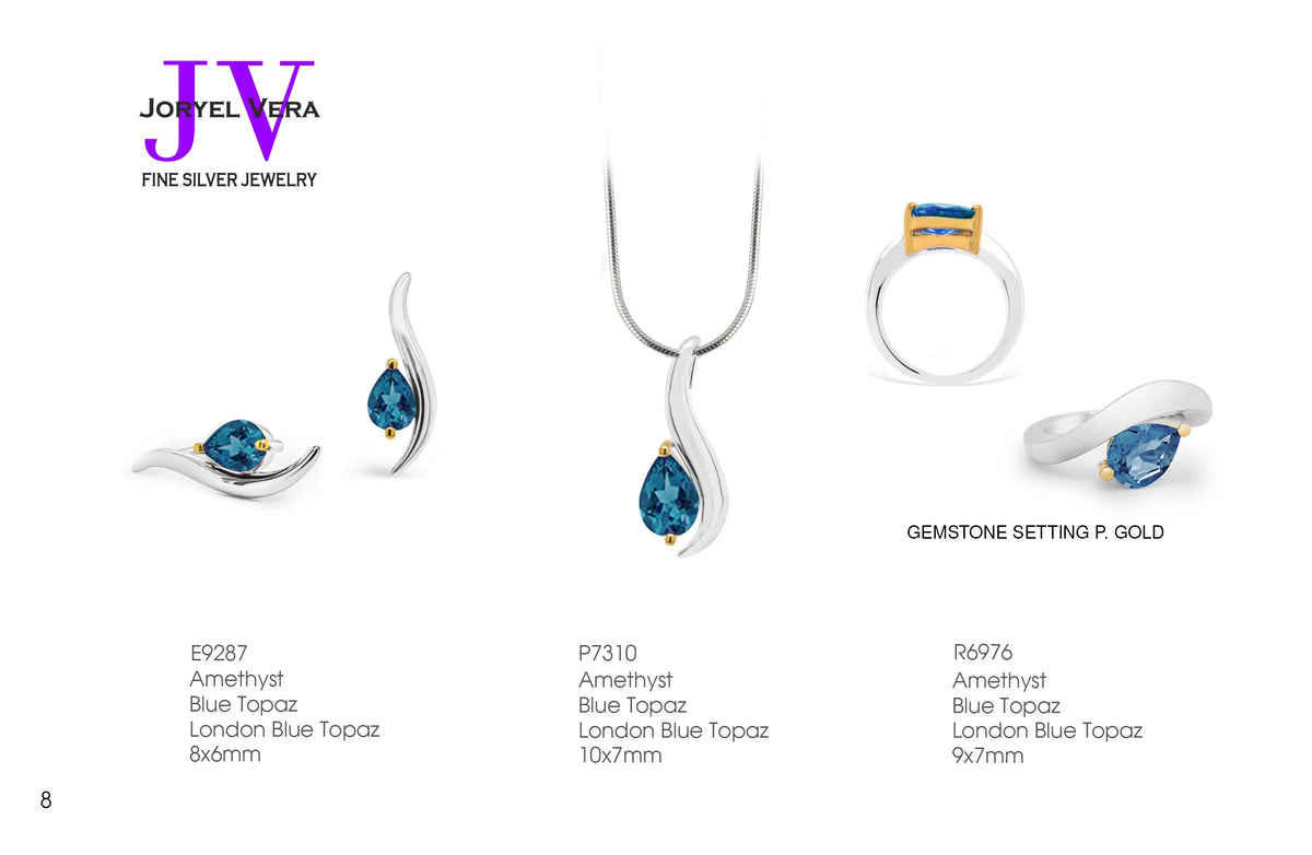 Garnet and London Blue Topaz jewelry set in sterling silver, style SET255 - view 2