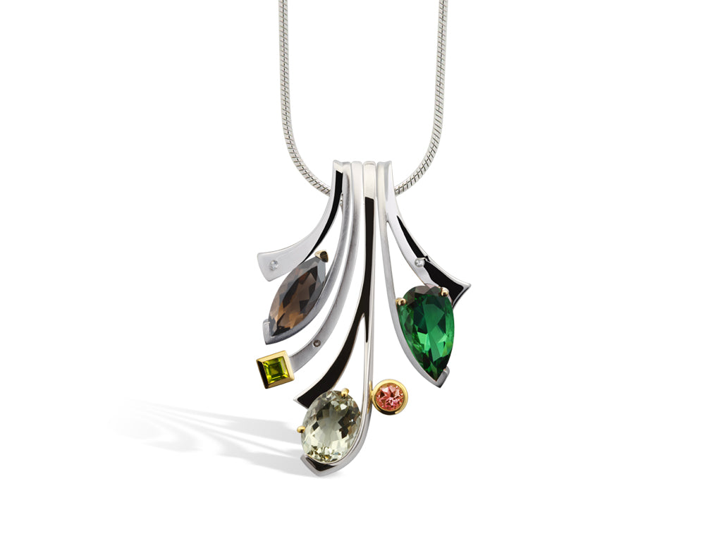 Green Amethyst and Amethyst pendant in sterling silver, style P6500 - view 2