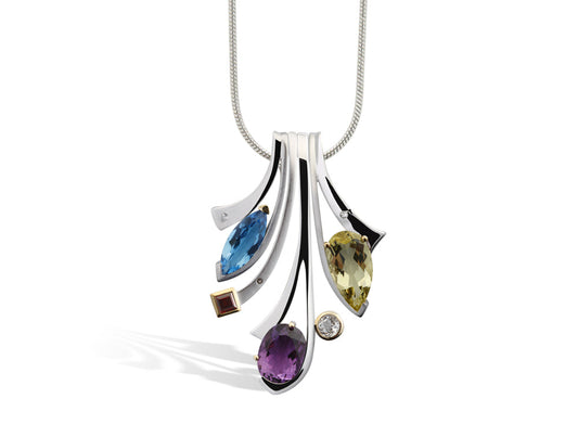 Green Amethyst and Amethyst pendant in sterling silver, style P6500 - view 3