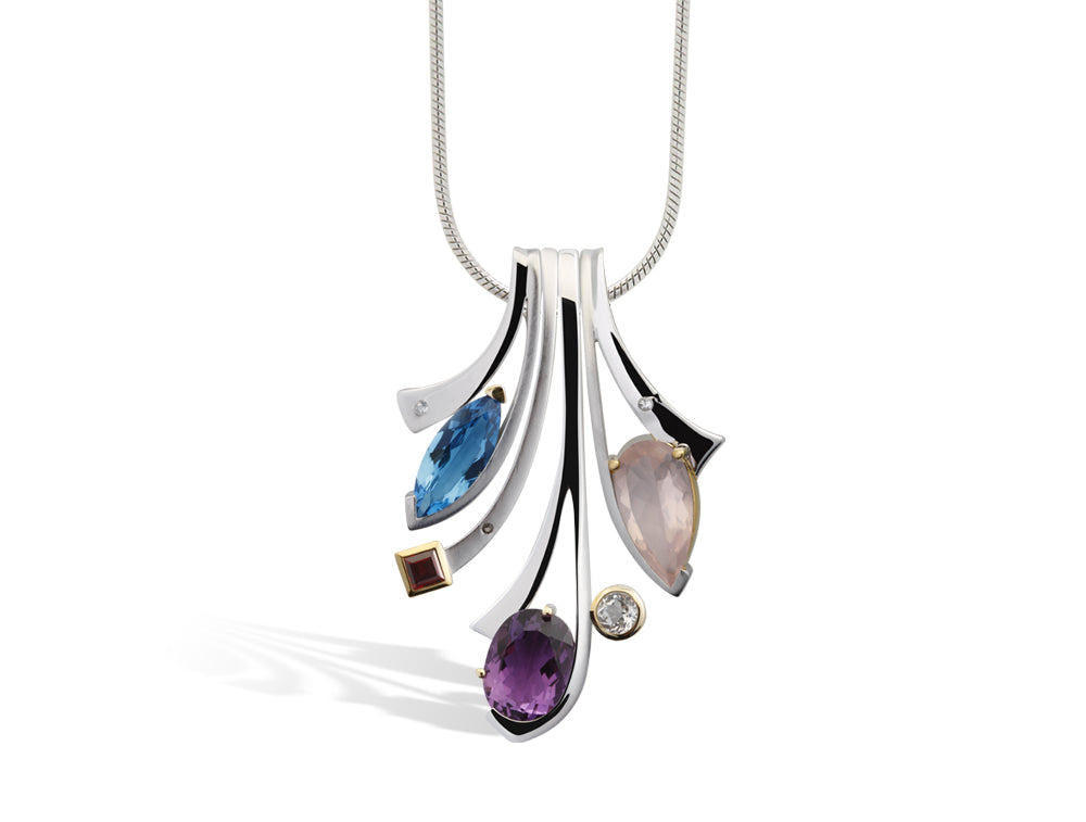 Green Amethyst and Amethyst pendant in sterling silver, style P6500 - view 4