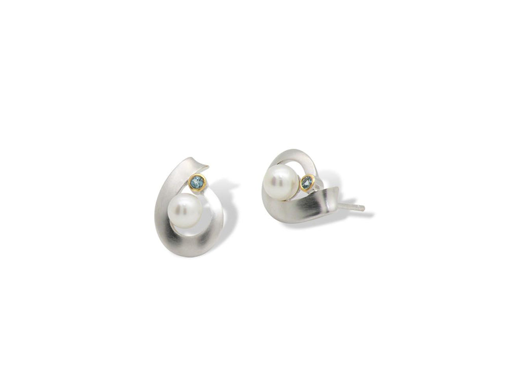 Blue Topaz and Cultured Pearl earrings in sterling silver, style E9293 - view 3