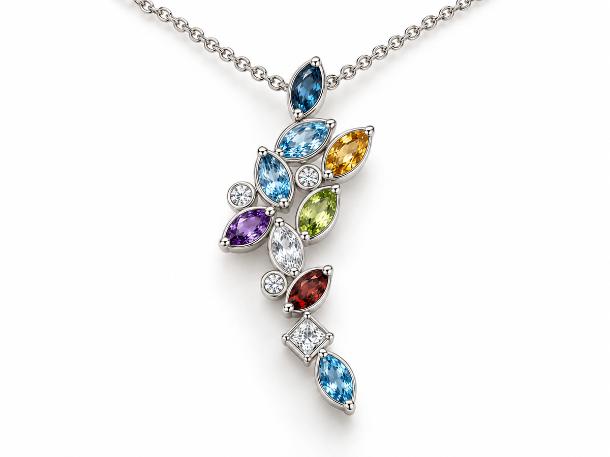 Multi Color Cascading Gemstone Pendant | P16972