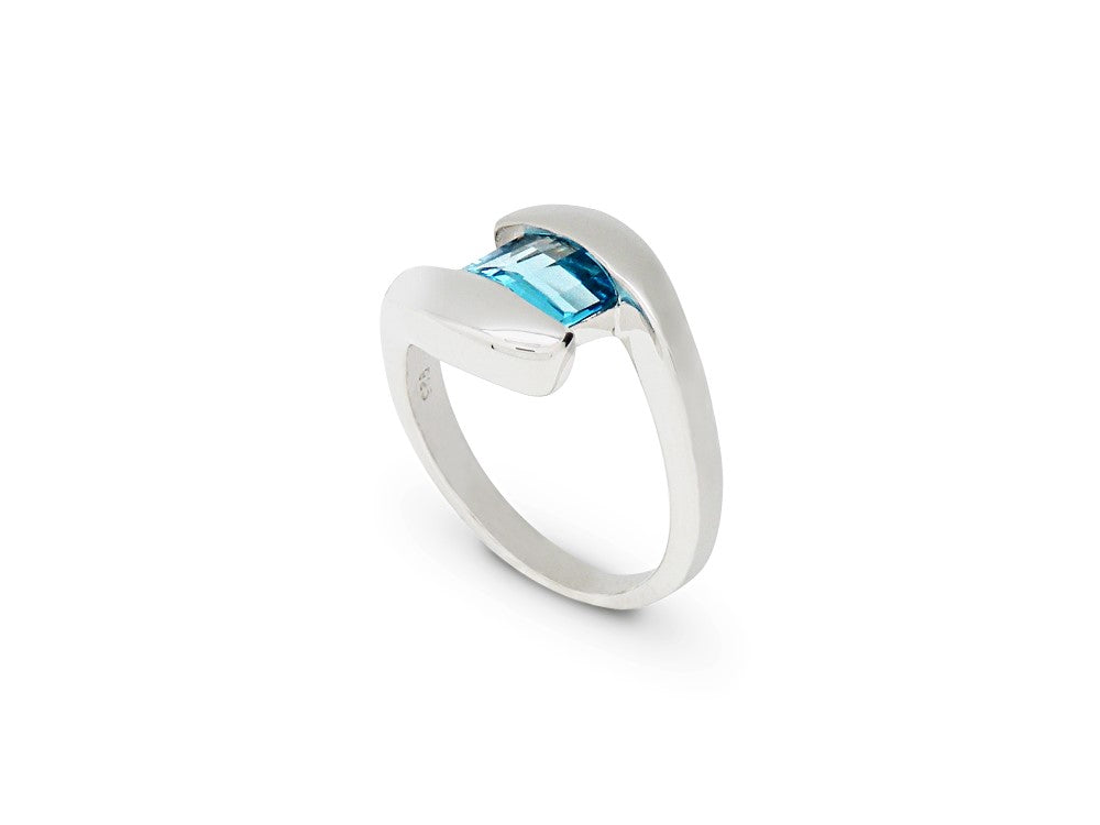 Blue Topaz and Garnet ring in sterling silver, style R4657