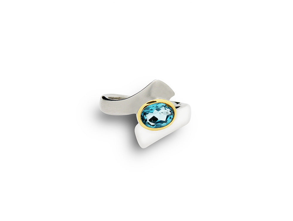 Amethyst and Blue Topaz ring in sterling silver, style R6998 - view 4