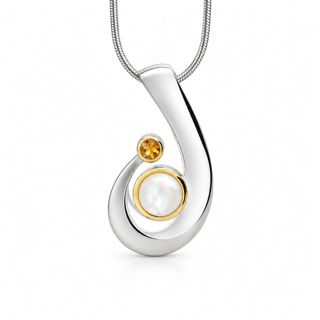 Blue Topaz and Cultured Pearl pendant in sterling silver, style P7315