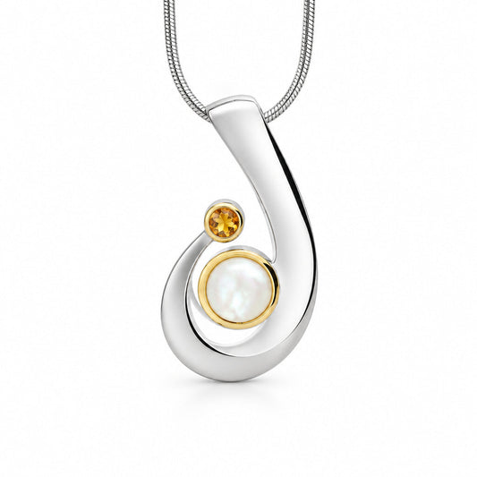 Blue Topaz and Cultured Pearl pendant in sterling silver by Joryel Vera, style P7315