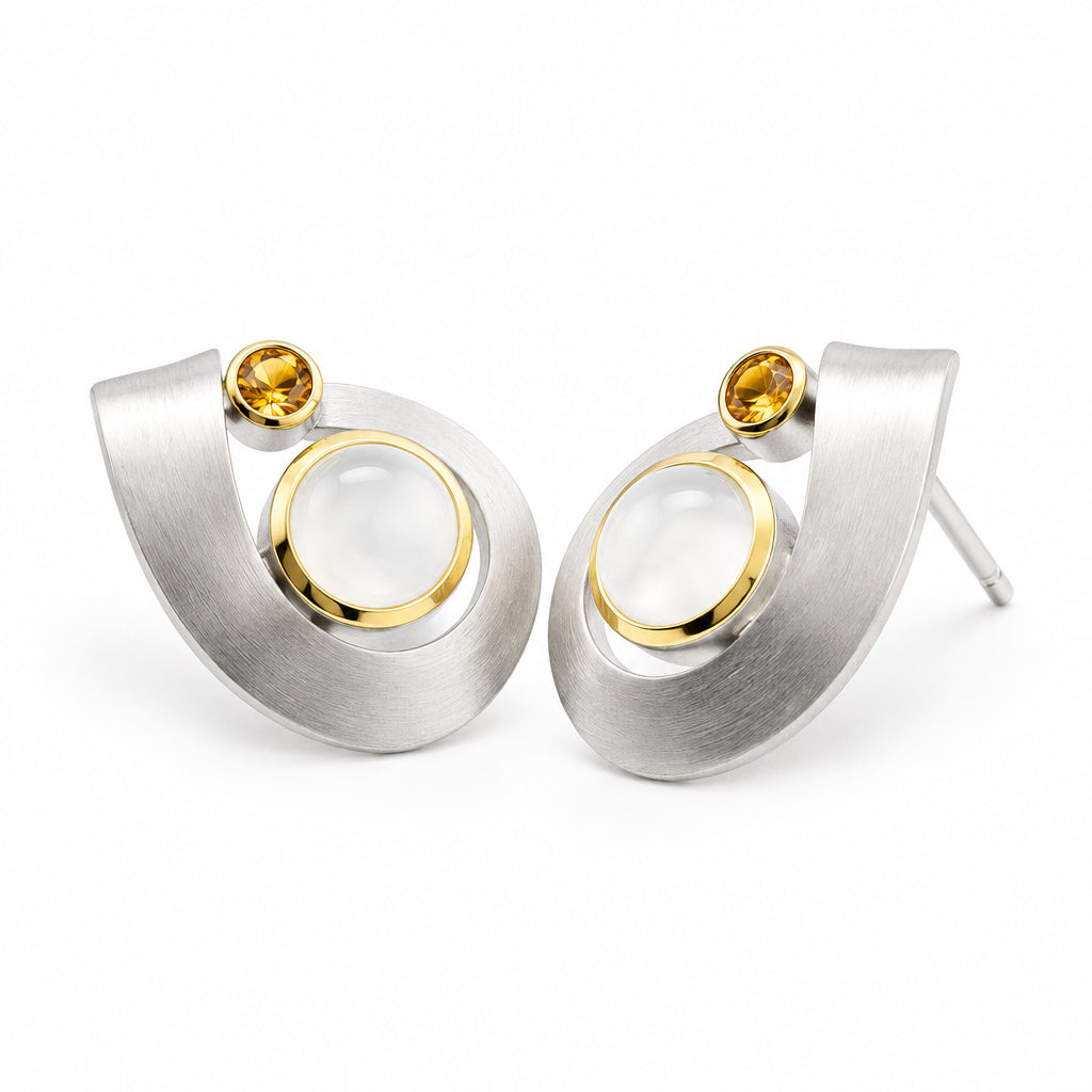 Citrine and Moonstone earrings in sterling silver, style E9292