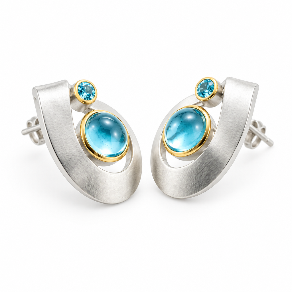 Cabochon Gemstone Earrings in 925 Sterling Silver | E9292 - view 3