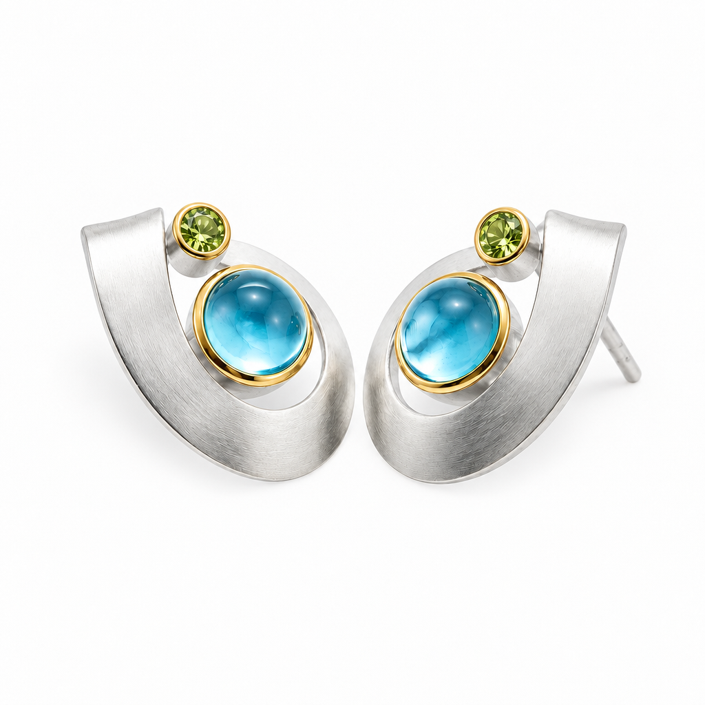 Cabochon Gemstone Earrings in 925 Sterling Silver | E9292 - view 4