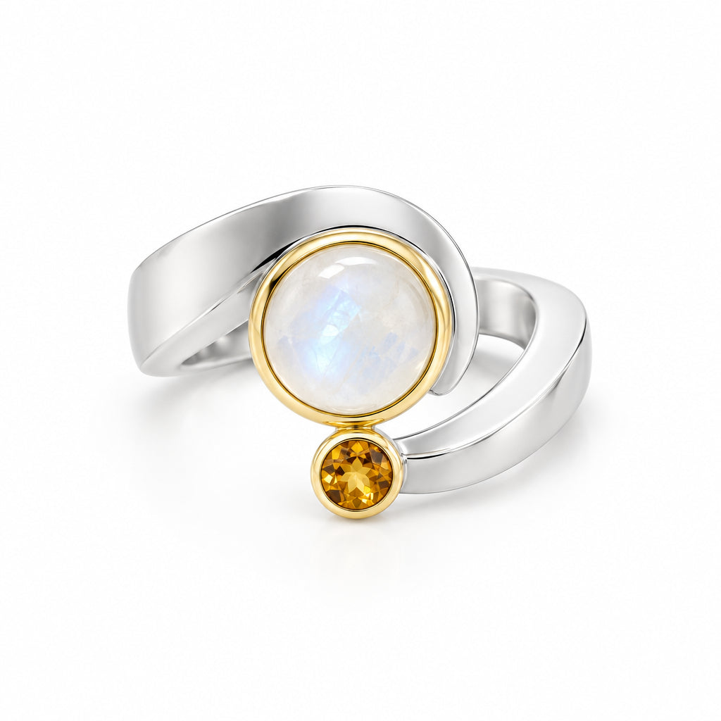 Citrine and Moonstone ring in sterling silver, style R6981