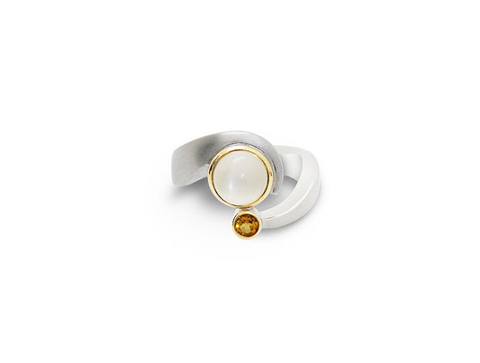 Cabochon Gemstone Ring R6981 - R6981 Moonstone w/ Citrine - Ring