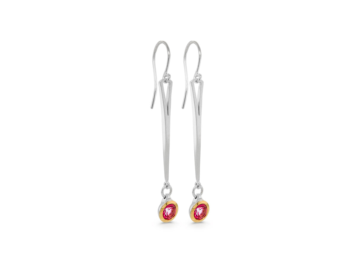 Green Quartz and Pink Topaz earrings in sterling silver, style E9874 - view 2