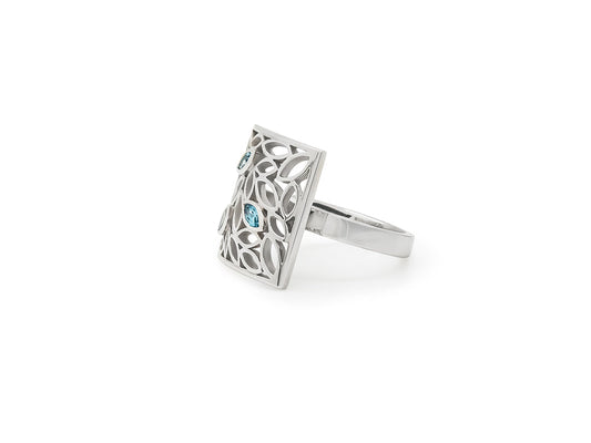 Blue Topaz and Peridot ring in sterling silver, style R4377