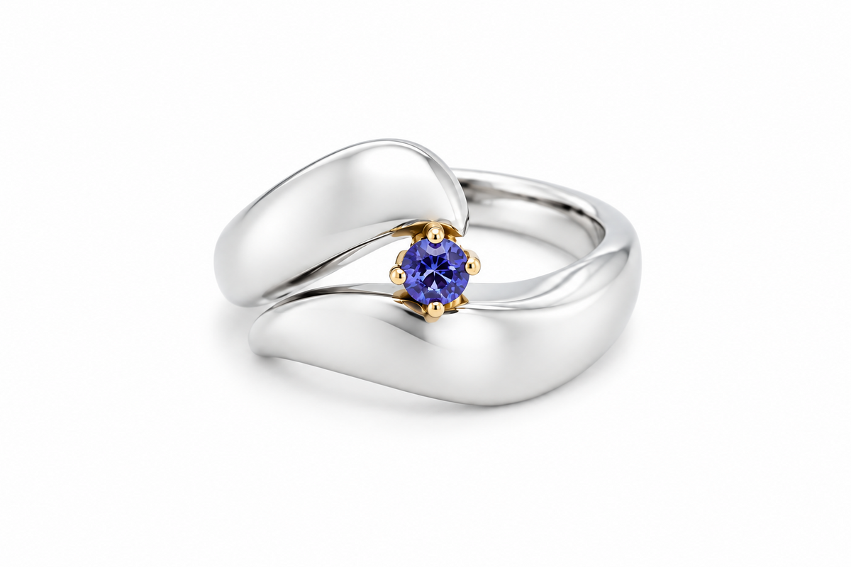 Two Tone Ring with Gemstone in 925 Sterling Silver | R4698 - view 2