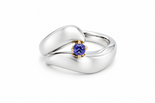 Two Tone Ring with Gemstone in 925 Sterling Silver