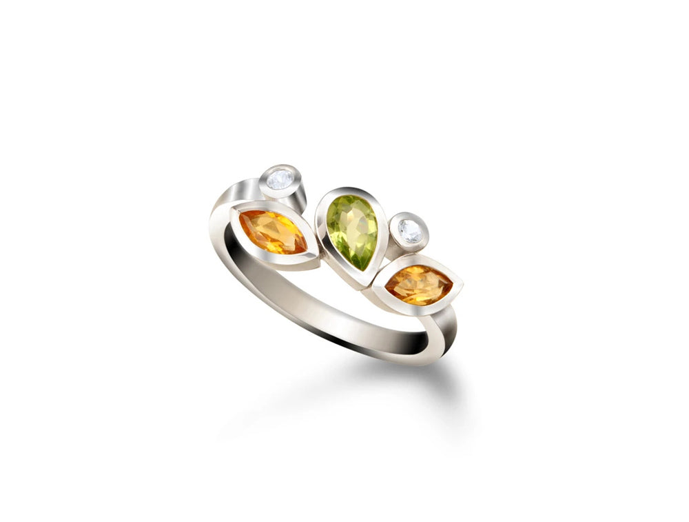 Citrine, Peridot and White Topaz ring in sterling silver, style R3923 - view 2