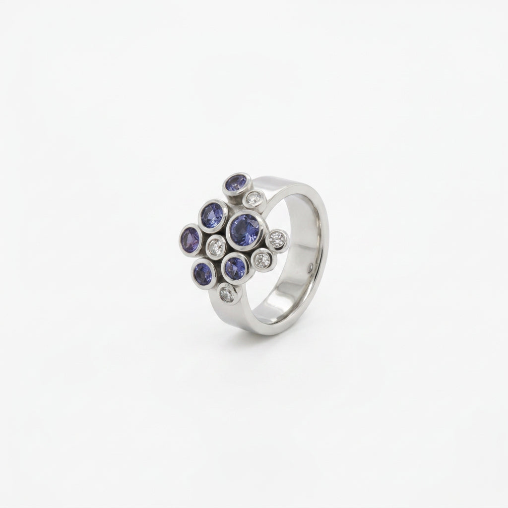 Amethyst and Blue Topaz ring in sterling silver, style R4511