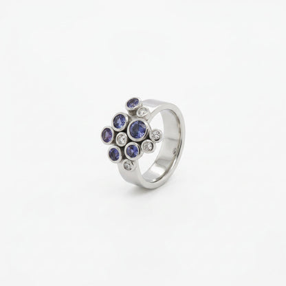 Amethyst and Blue Topaz ring in sterling silver, style R4511