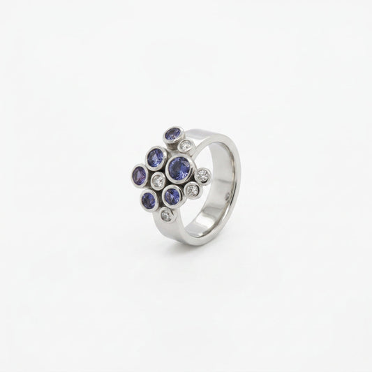Amethyst and Blue Topaz ring in sterling silver, style R4511