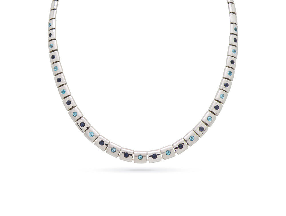 Blue Topaz and Garnet necklace in sterling silver, style N3350 - view 4