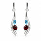Rhodolite Garnet, Blue Topaz and White Topaz earrings in sterling silver, style E9898 - view 2
