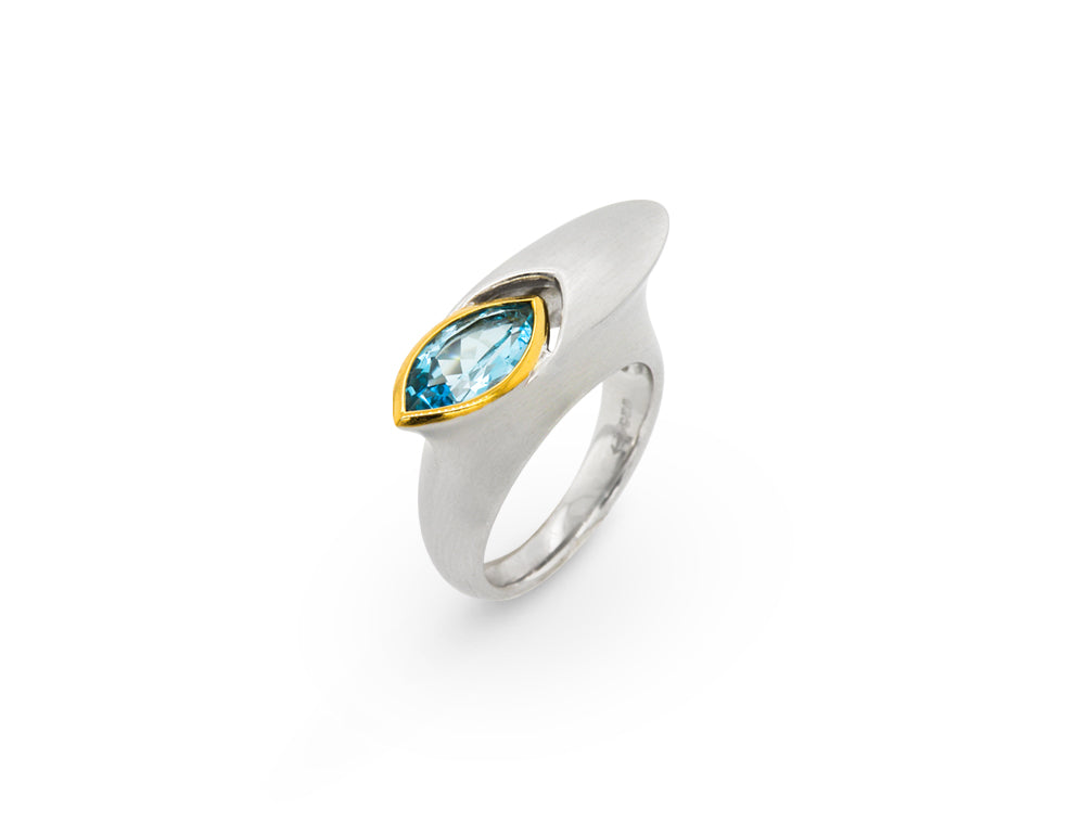 Blue Topaz and Green Quartz ring in sterling silver, style R4992