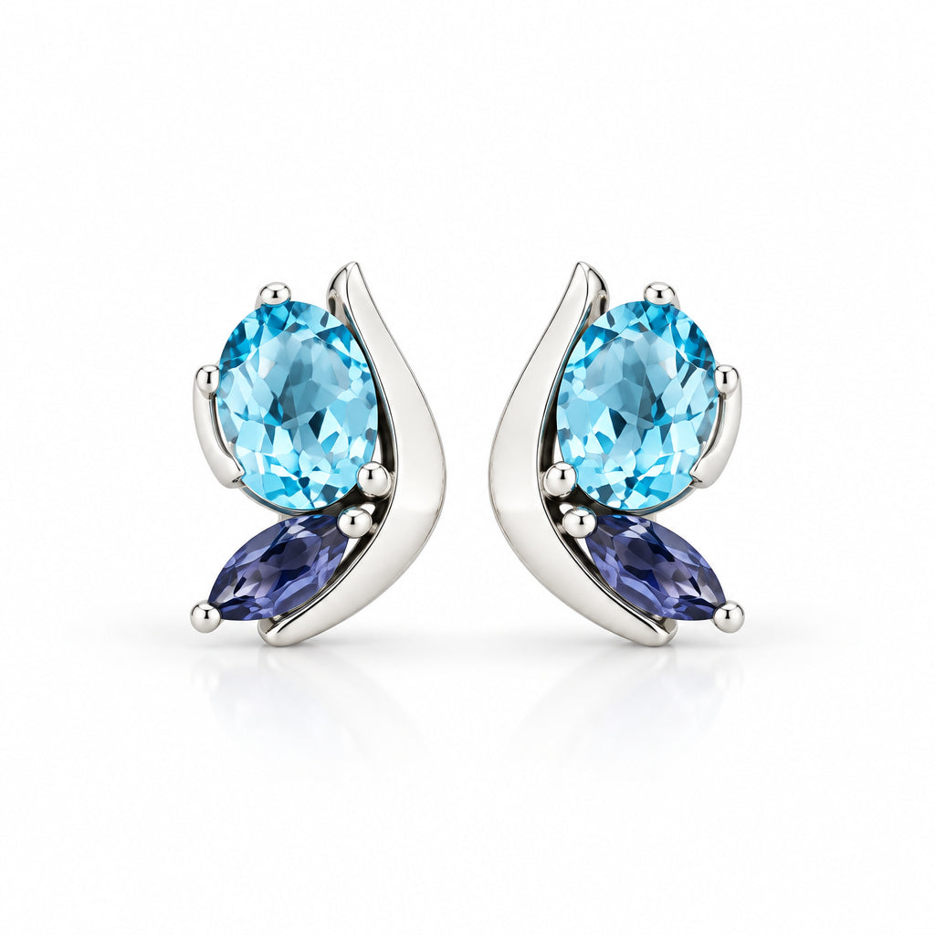 Blue Topaz and Sky Blue Topaz earrings in sterling silver, style E9897 - view 4