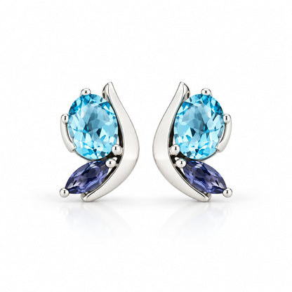 Blue Topaz and Sky Blue Topaz earrings in sterling silver, style E9897 - view 4