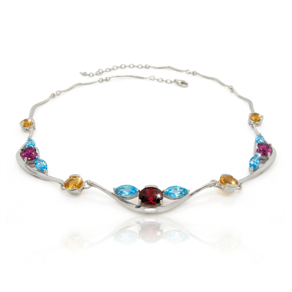 Rhodolite Garnet, Citrine and Blue Topaz necklace in sterling silver, style N3329 - view 4