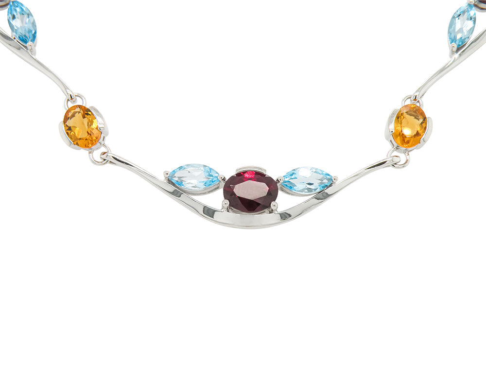 Rhodolite Garnet, Citrine and Blue Topaz necklace in sterling silver, style N3329 - view 5