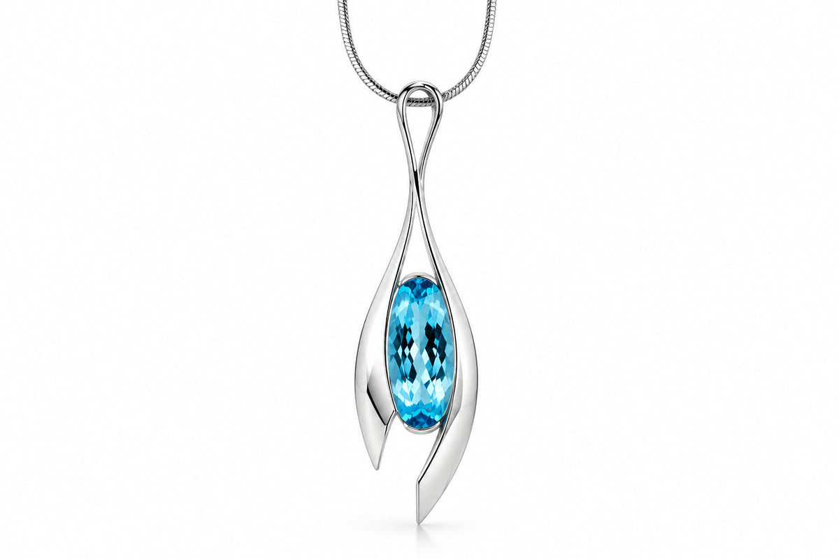 Rose Quartz and Sky Blue Topaz pendant in sterling silver, style P7601 - view 3