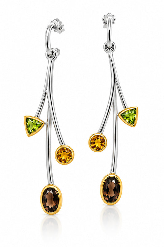 Amethyst and Blue Topaz earrings in sterling silver, style E8435 - view 2