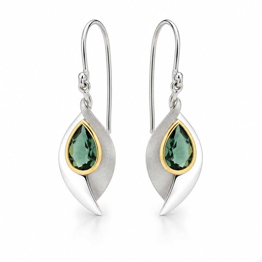 Citrine and Green Amethyst earrings in sterling silver, style E9285 - view 2