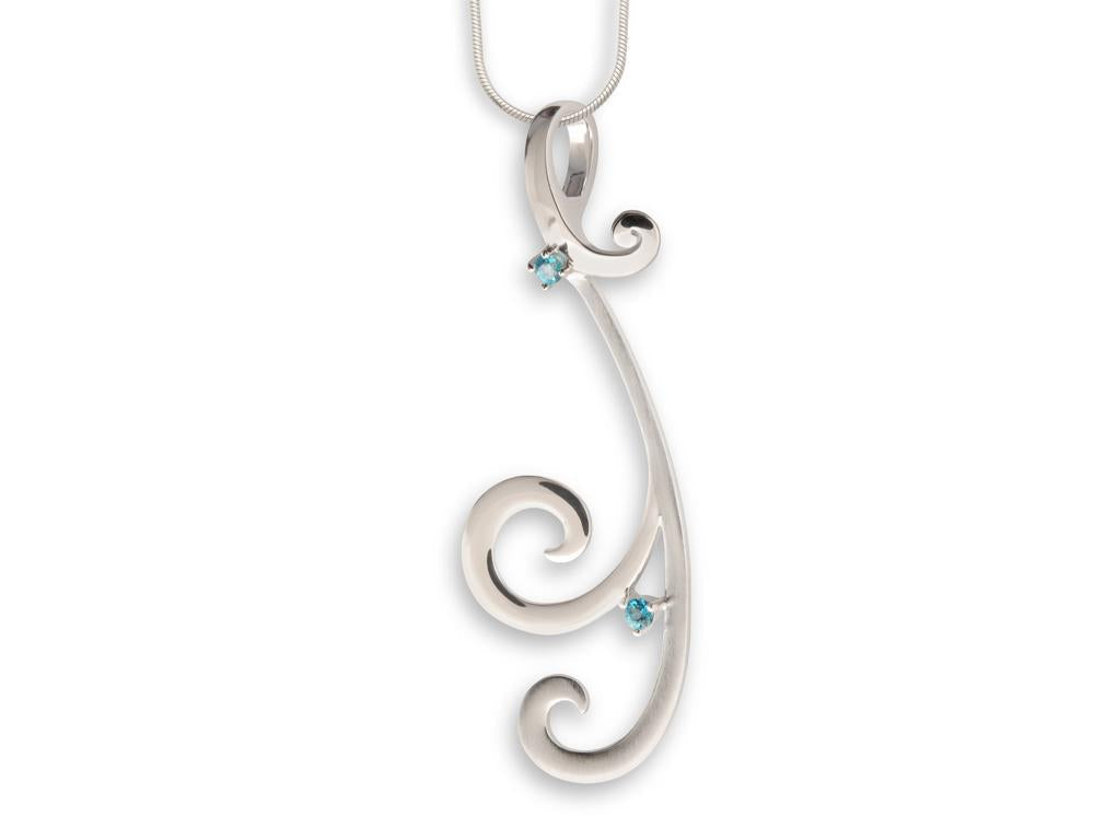 Blue Topaz and White Topaz pendant in sterling silver, style P6492 - view 2