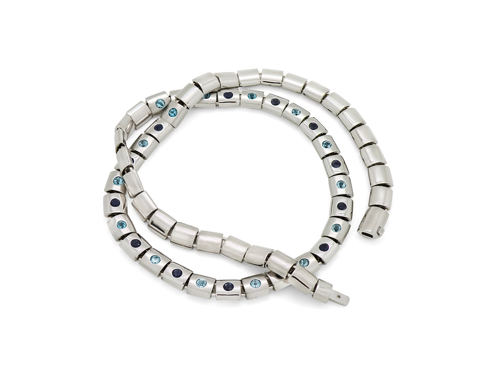 Blue Topaz and Garnet necklace in sterling silver, style N3350 - view 3