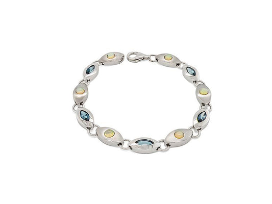 Marquise Silver & Gemstone Bracelet B3134 - B3134 London Blue Topaz & Opal - Bracelet