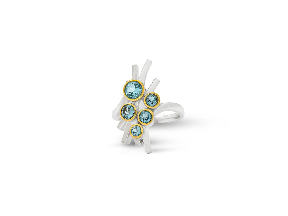 Amethyst and Blue Topaz ring in sterling silver, style R7186 - view 3