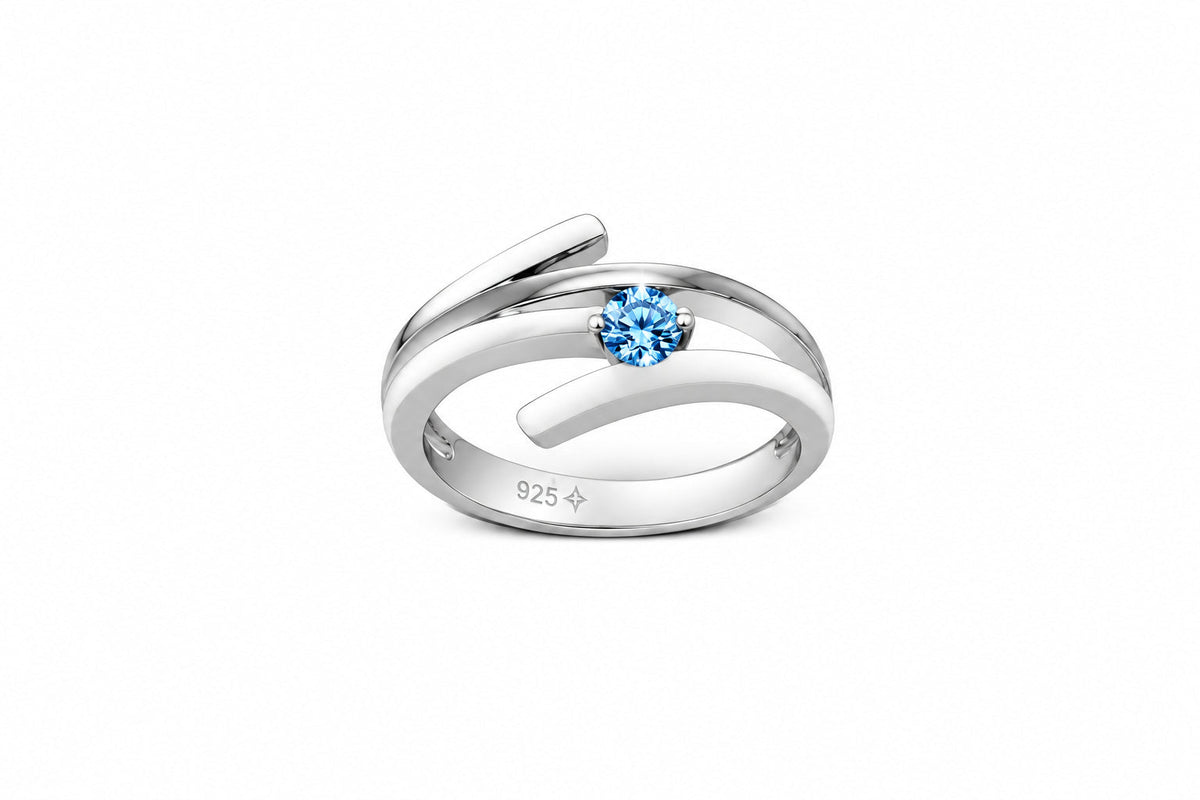 Blue Topaz and Garnet ring in sterling silver, style R4208