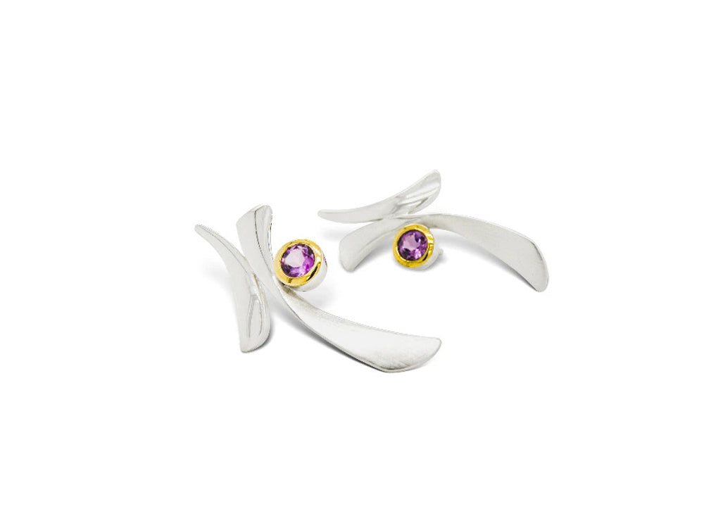 Amethyst and Blue Topaz earrings in sterling silver, style E7369 - view 3