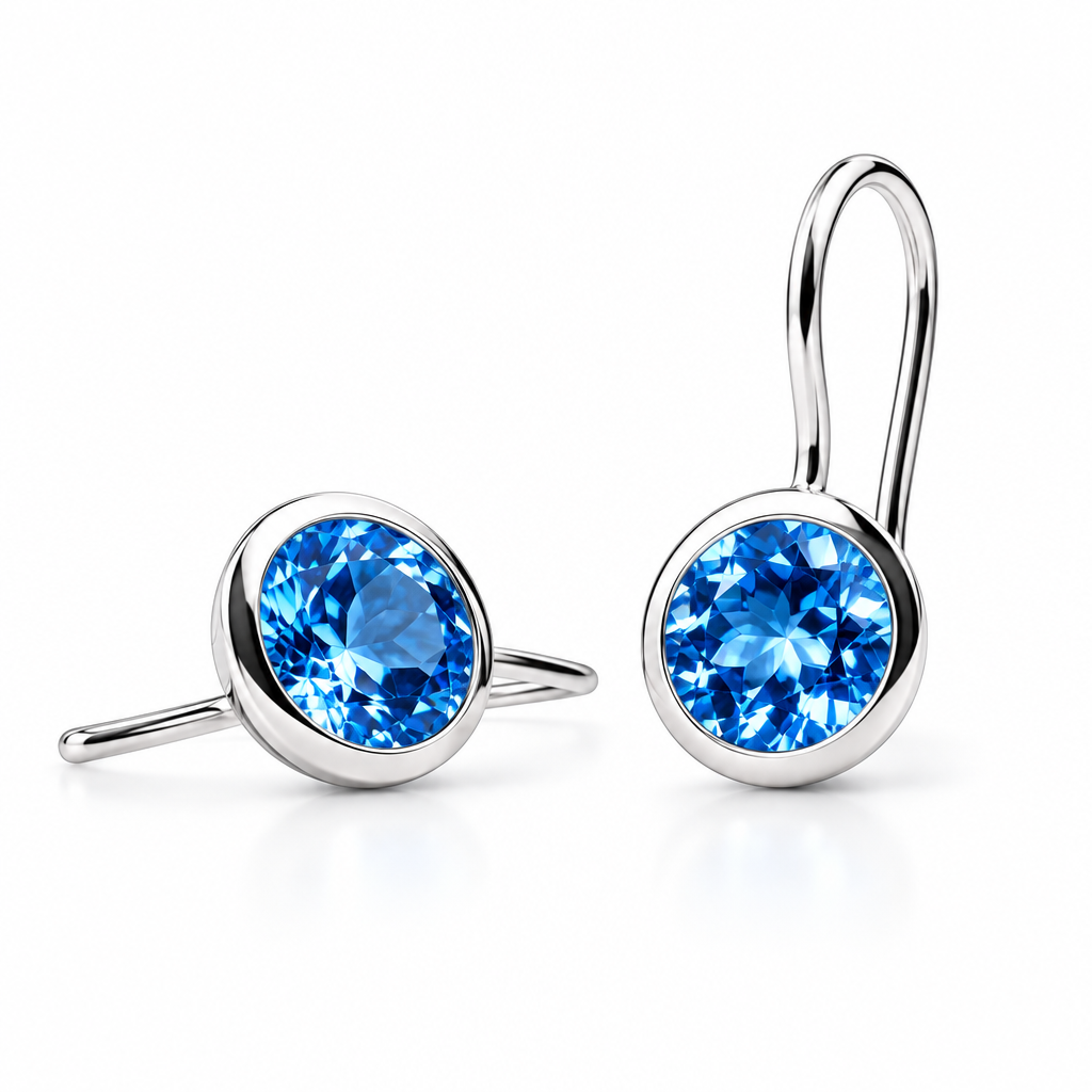 Blue Topaz and Green Amethyst earrings in sterling silver, style E3140 - view 2