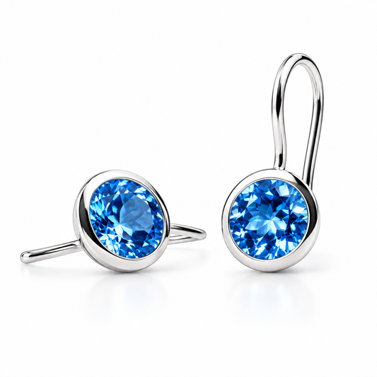 Blue Topaz and Green Amethyst earrings in sterling silver, style E3140 - view 2
