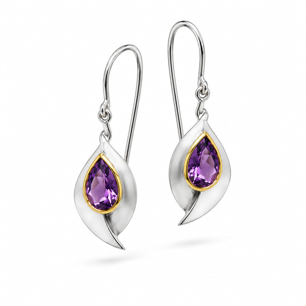 Citrine and Green Amethyst earrings in sterling silver, style E9285 - view 3