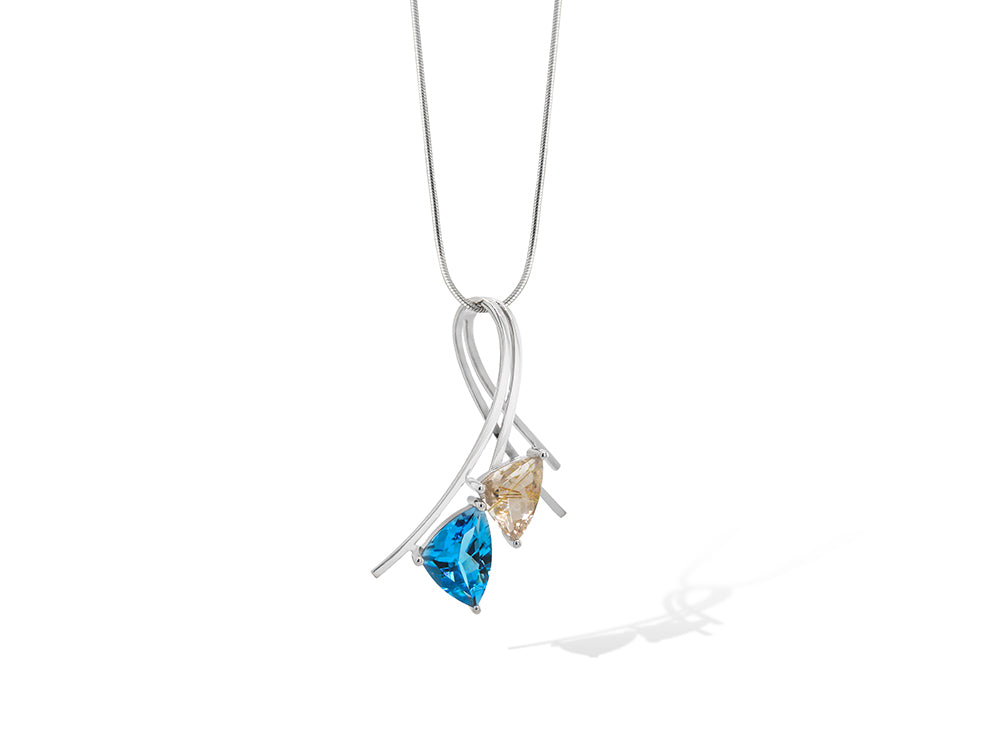 Contemporary Art Deco Gemstone Pendant P7586 - P7586 Blue Topaz / Rutilated Quartz - Pendant