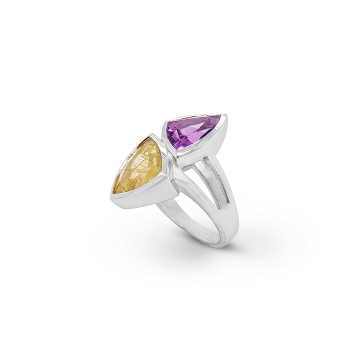 Amethyst and Blue Topaz ring in sterling silver, style R7230 - view 5