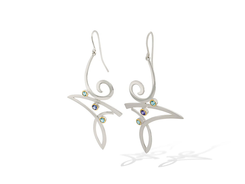 Blue Topaz and Iolite earrings in sterling silver, style E9849 - view 3