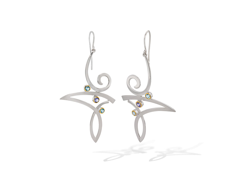 Blue Topaz and Iolite earrings in sterling silver, style E9849 - view 4