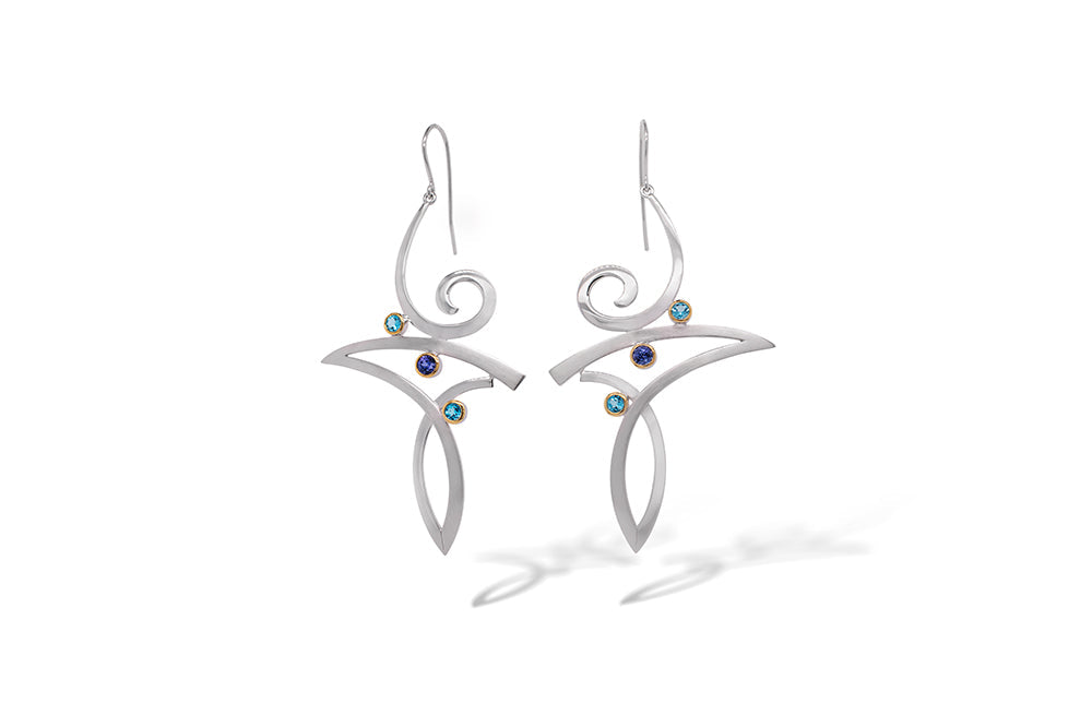 Blue Topaz and Iolite earrings in sterling silver, style E9849 - view 2
