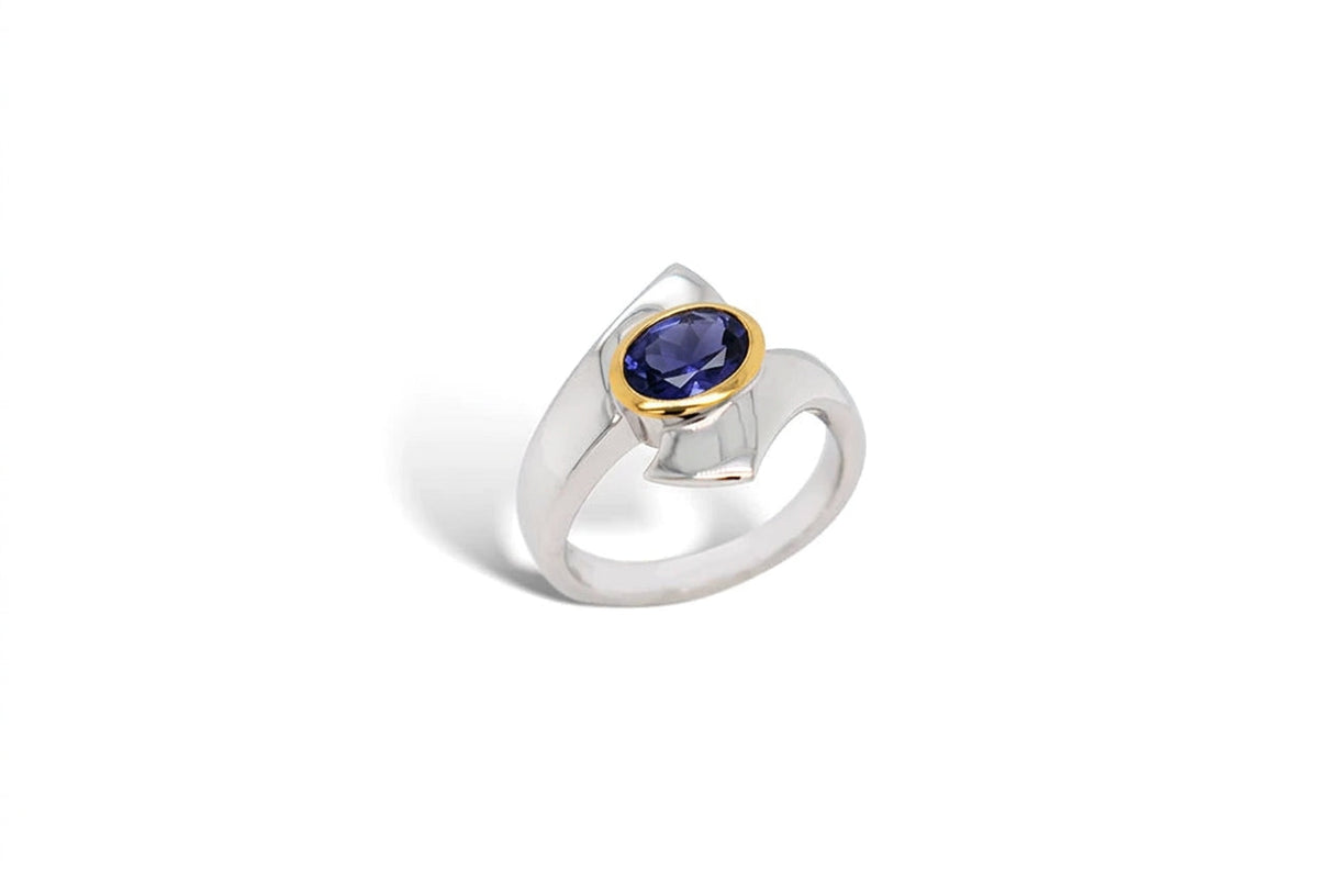 Amethyst and Blue Topaz ring in sterling silver, style R6998 - view 6