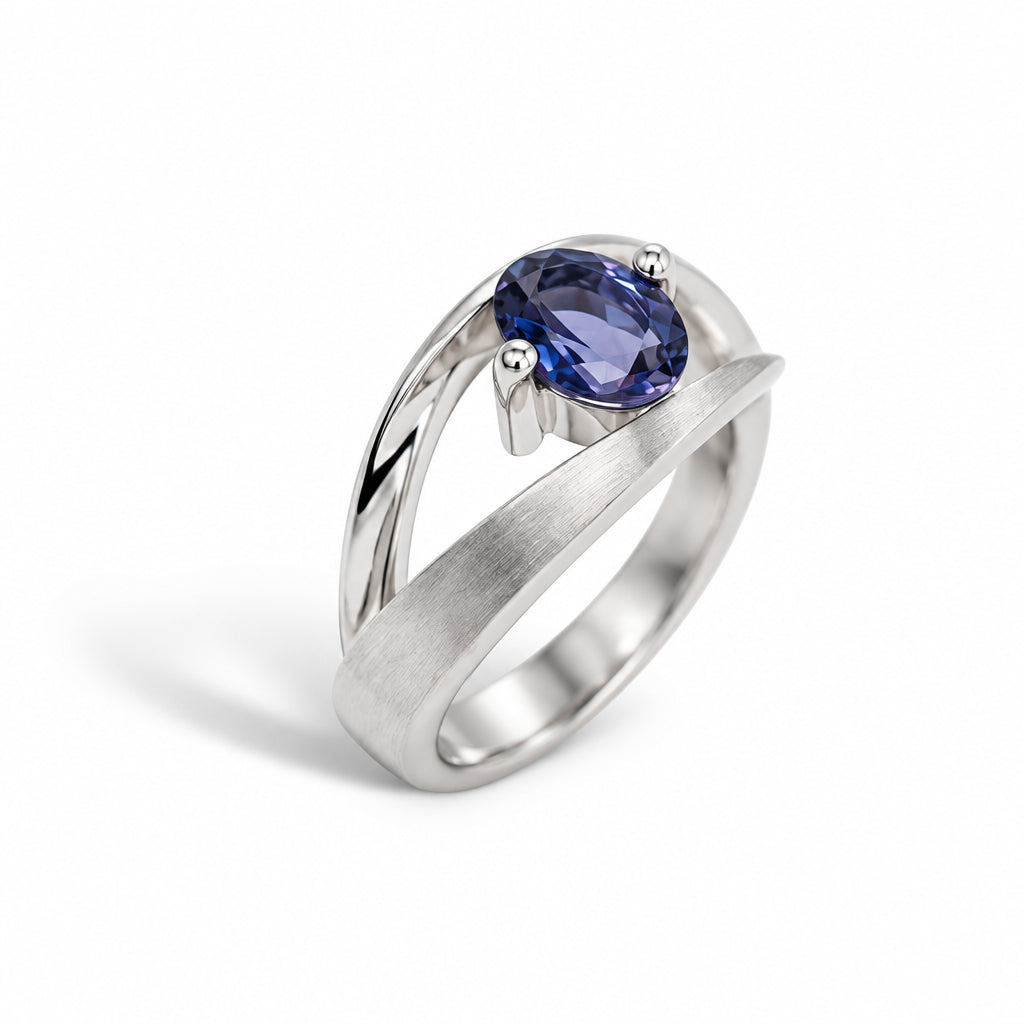 Amethyst and Blue Topaz ring in sterling silver, style R6986 - view 7